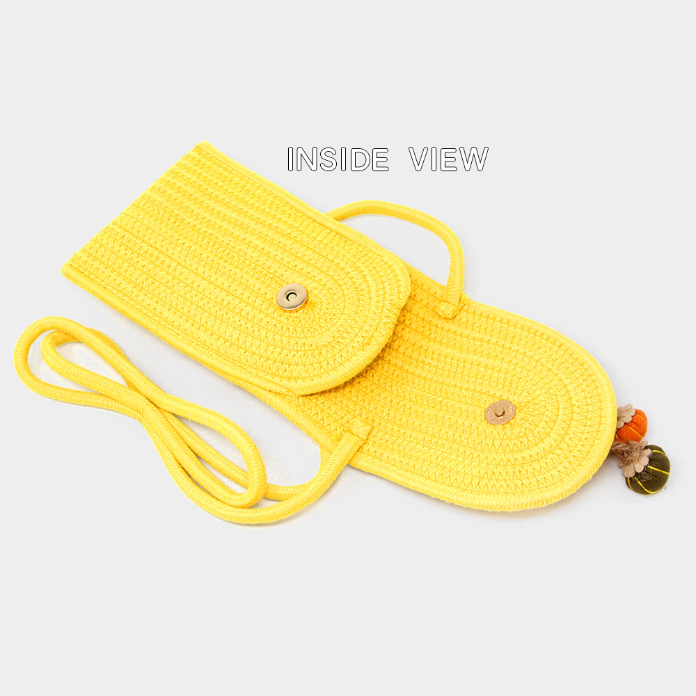 Sunflower Patch Accented Mini Straw Crossbody Bag