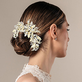Stone Embellished Leaf Cluster Bun Wrap Headpiece