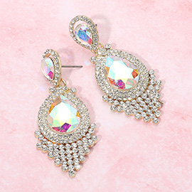 Teardrop Stone Accented Dangle Evening Earrings