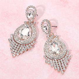 Teardrop Stone Accented Dangle Evening Earrings
