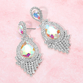 Teardrop Stone Accented Dangle Evening Earrings