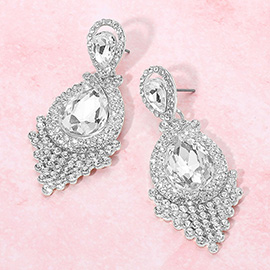 Teardrop Stone Accented Dangle Evening Earrings