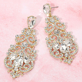Teardrop Stone Accented Bubble Stone Embellished Evening Dangle Earrings