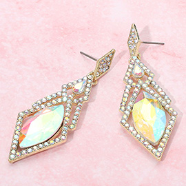 Oval Rhinestone Accented Dangle Evening Earrings