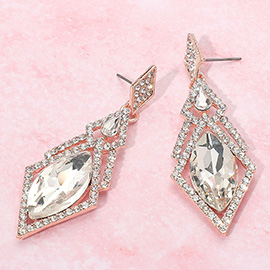 Oval Rhinestone Accented Dangle Evening Earrings