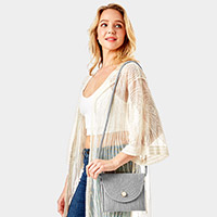 Solid Color With Pearl Button Straw Micro Crossbody Bag