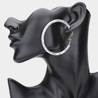 Rhinestone Embellished Metal Hoop Earrings