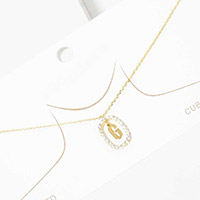 -G- Gold Dipped Metal Monogram Rhinestone Oval Link Pendant Necklace