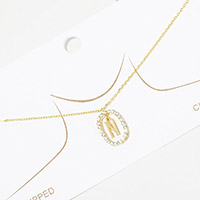 -N- Gold Dipped Metal Monogram Rhinestone Oval Link Pendant Necklace