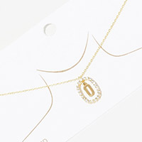 -O- Gold Dipped Metal Monogram Rhinestone Oval Link Pendant Necklace