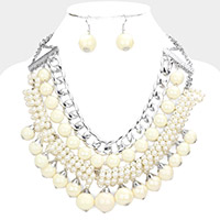 Pearl Chunky Metal Chain Statement Necklace