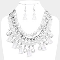 Pearl Lucite Bead Statement Necklace