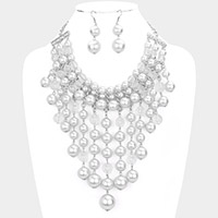 Pearl Lucite Bead Fringe Statement Necklace