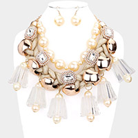 Pearl Chunky Lucite Cord Braided Statement Necklace