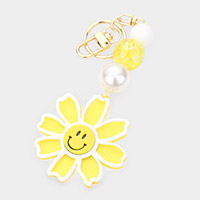 Triple Beaded Flower Smile Keychain