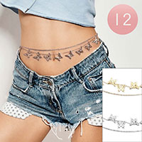 12 set of 2 - Assorted Butterfly Rhinestone Metal Chain Waist Bands