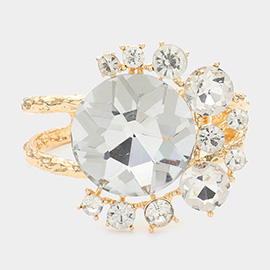 Round Glass Crystal Stone Embellished Metal Hinged Bracelet