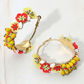 Flower Beads Hoop Earrings