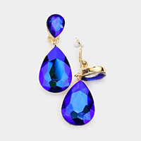 Double Teardrop Stone Link Clip on Evening Earrings