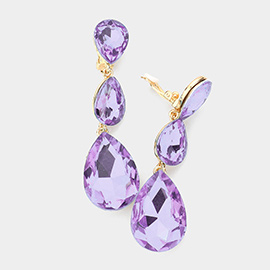 Teardrop Glass Crystal Drop Evening Clip On Earrings