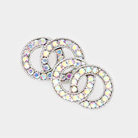 Stone Embellished Double Open Circle Link Evening Earrings