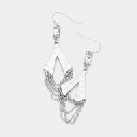 Rectangle Stone Draped Metal Chain Dangle Earrings