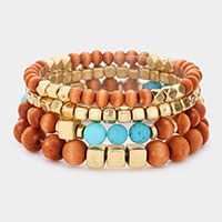 4PCS - Semi Precious Beads Stretch Bracelets