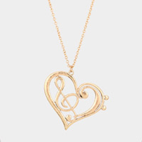 Open Heart Treble Clef  Music Note Metal Long Necklace