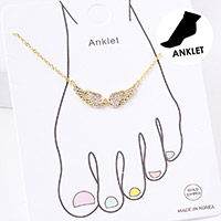 Gold Dipped CZ Embellished Metal Wing Charm Anklet