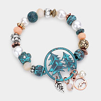 Tree Of Life Pearl Faceted Beads Metal Stretch Bracelet