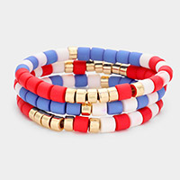 3PCS - American USA Flag Beads Multi Layered Bracelets