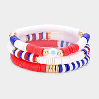 3PCS - American USA Flag Heishi Beads Multi Layered Bracelets