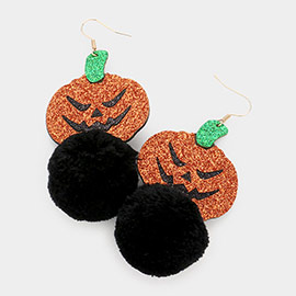 Pumpkin Pom Pom Dangle Earrings