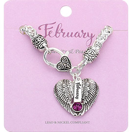 February - Birthstone Heart Charm Bracelet