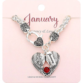 January - Birthstone Heart Charm Bracelet