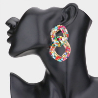 Stone Embellished Link Evening Earrings