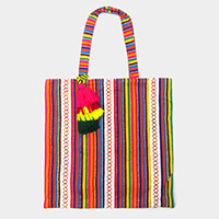 Rainbow Tassel Trim Tote Bag