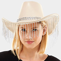 Faux Leather Cowboy Hat With Diamante Fringe 