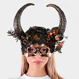 Forest Style Steampunk Horns And Floral Decoration Masquerade Halloween Mask