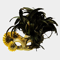 Venetian Styled Mask With Fans Dec. And Feather On Top Side