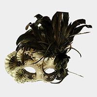 Venetian Styled Mask With Fans Dec. And Feather On Top Side