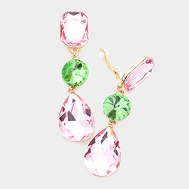 Triple glass crystal clip on earrings