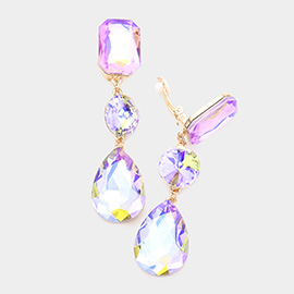 Triple glass crystal clip on earrings