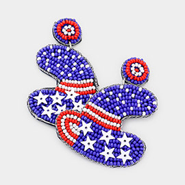 Felt Back American USA Flag Cowboy Hat Beaded Dangle Earrings