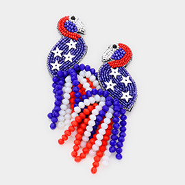 Felt Back American USA Flag Flamingo Beaded Beads Tassel Earrings