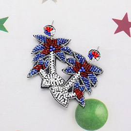 Felt Back American USA Flag Palm Tree Beaded Dangle Earrings