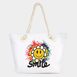 Daisy Smile Face Print Beach Tote Bag