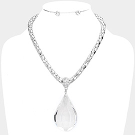 Teardrop Glass Stone Pendant Necklace