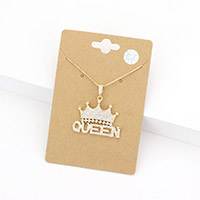CZ Queen Message Crown Pendant Necklace