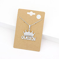 CZ Queen Message Crown Pendant Necklace